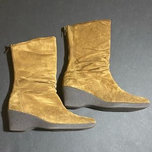 Mid Length Suede Wedge Heel Boot